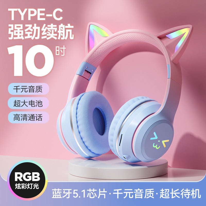 Cat Ear Bluetooth Headphones with LED for Gaming
